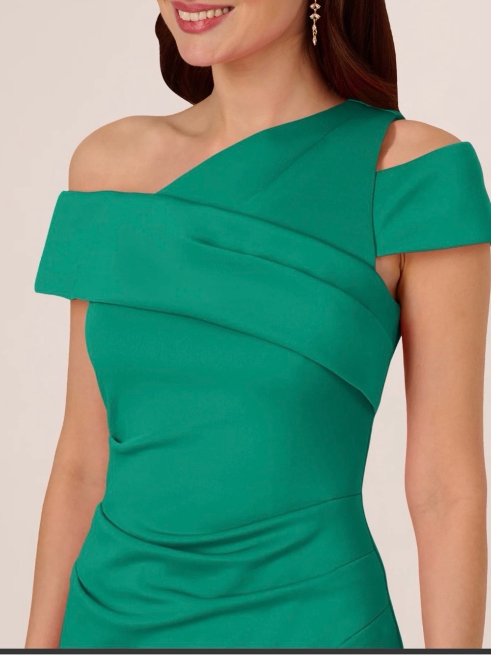 Adrianna Papell Emerald One-Shoulder Evening Gown - Picture 3 of 9